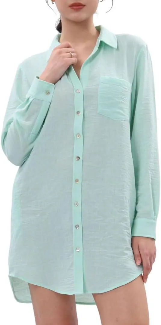 Women's Linen Button-up Tunics Shirt Dresses