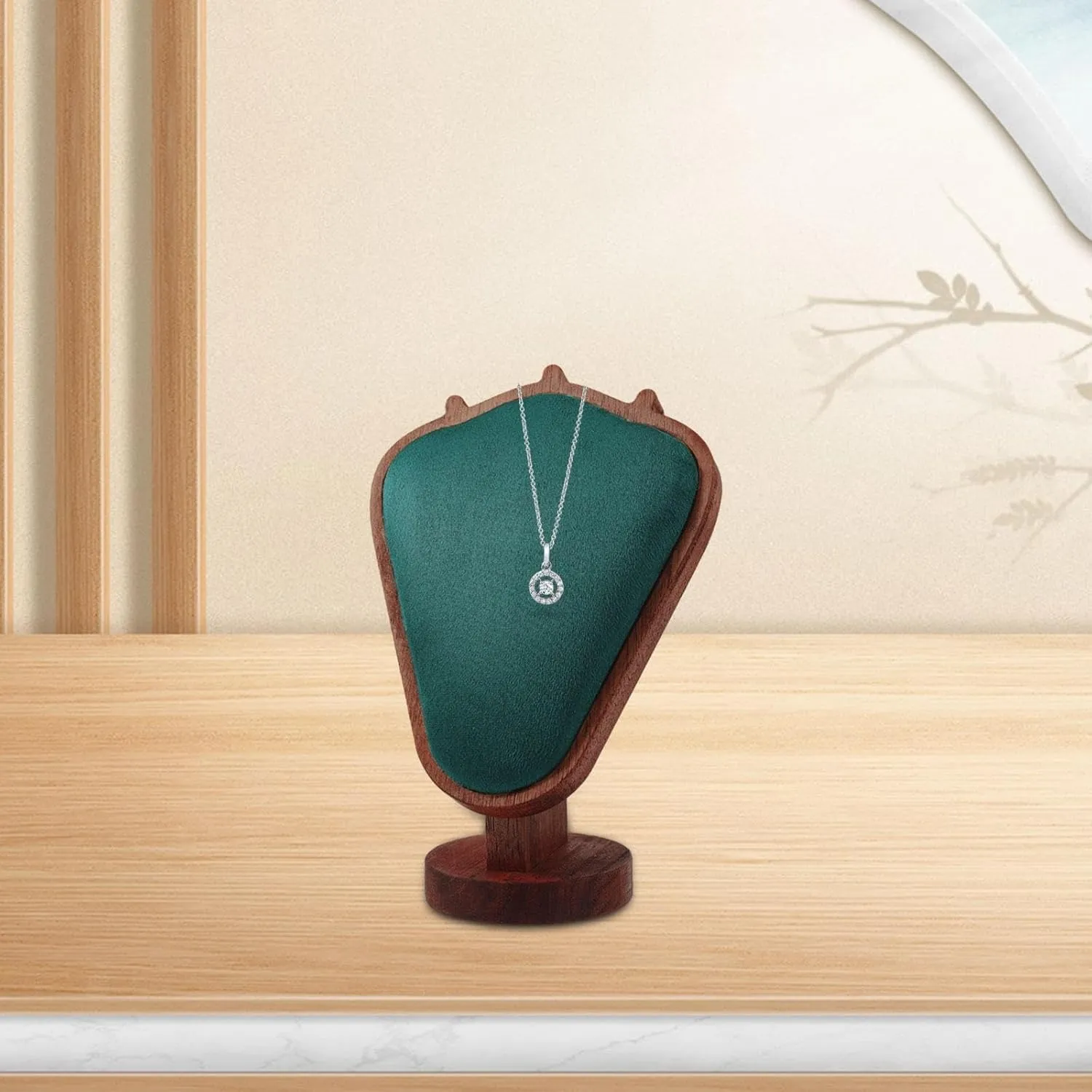 Wooden Jewelry Display Stand with Heart-Shaped Necklace - Perfect for Showcasing Fine Jewelry, Necklaces, and Earrings - Jewelry Display , Heart Shaped Necklace, Jewelry Organizer (DARK GREEN)