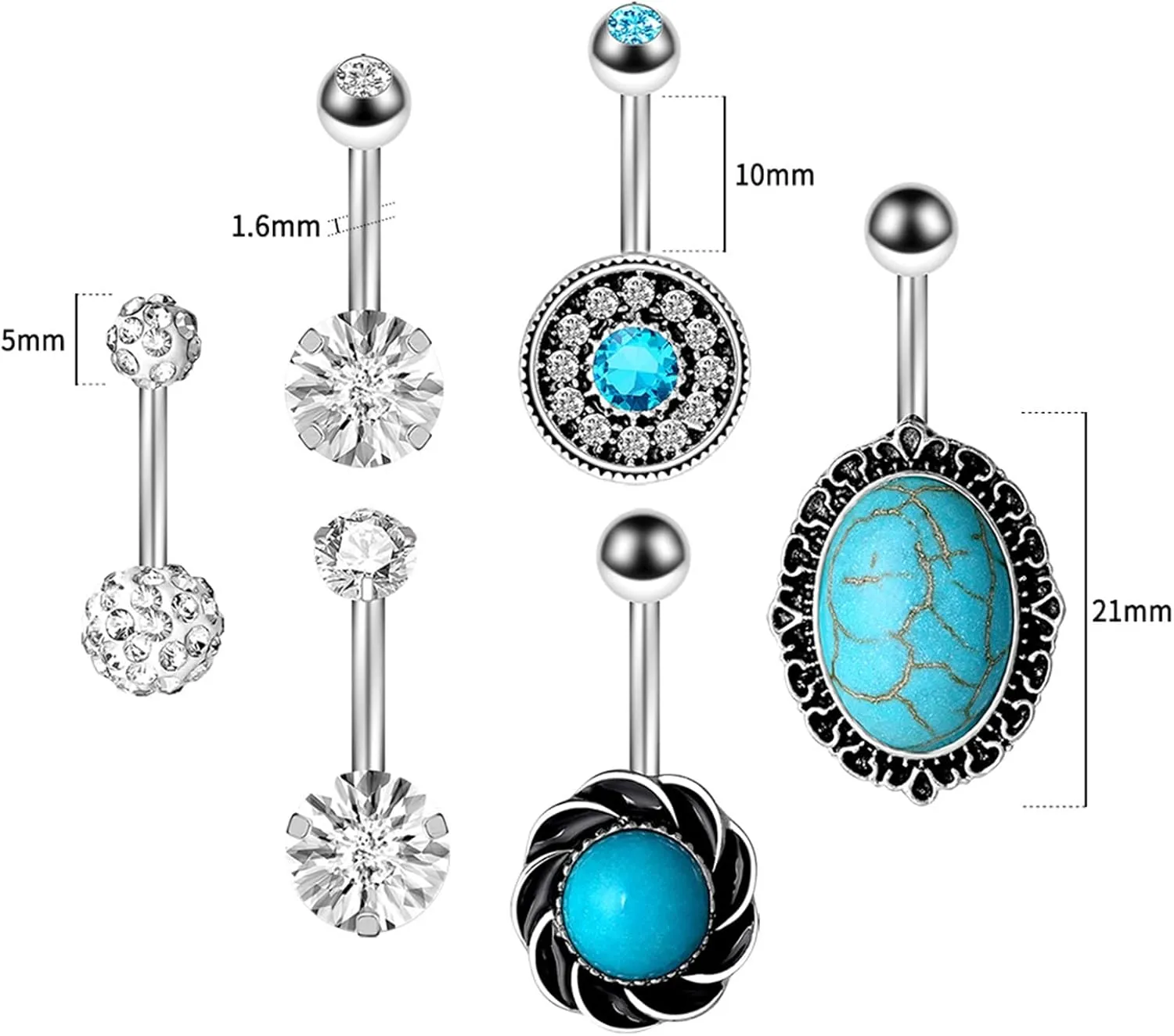 Wycian Navel Rings, Stainless Steel Belly Piercing Jewelry Belly Button Rings for Women Round with Cubic Zirconia Belly Ring Style B