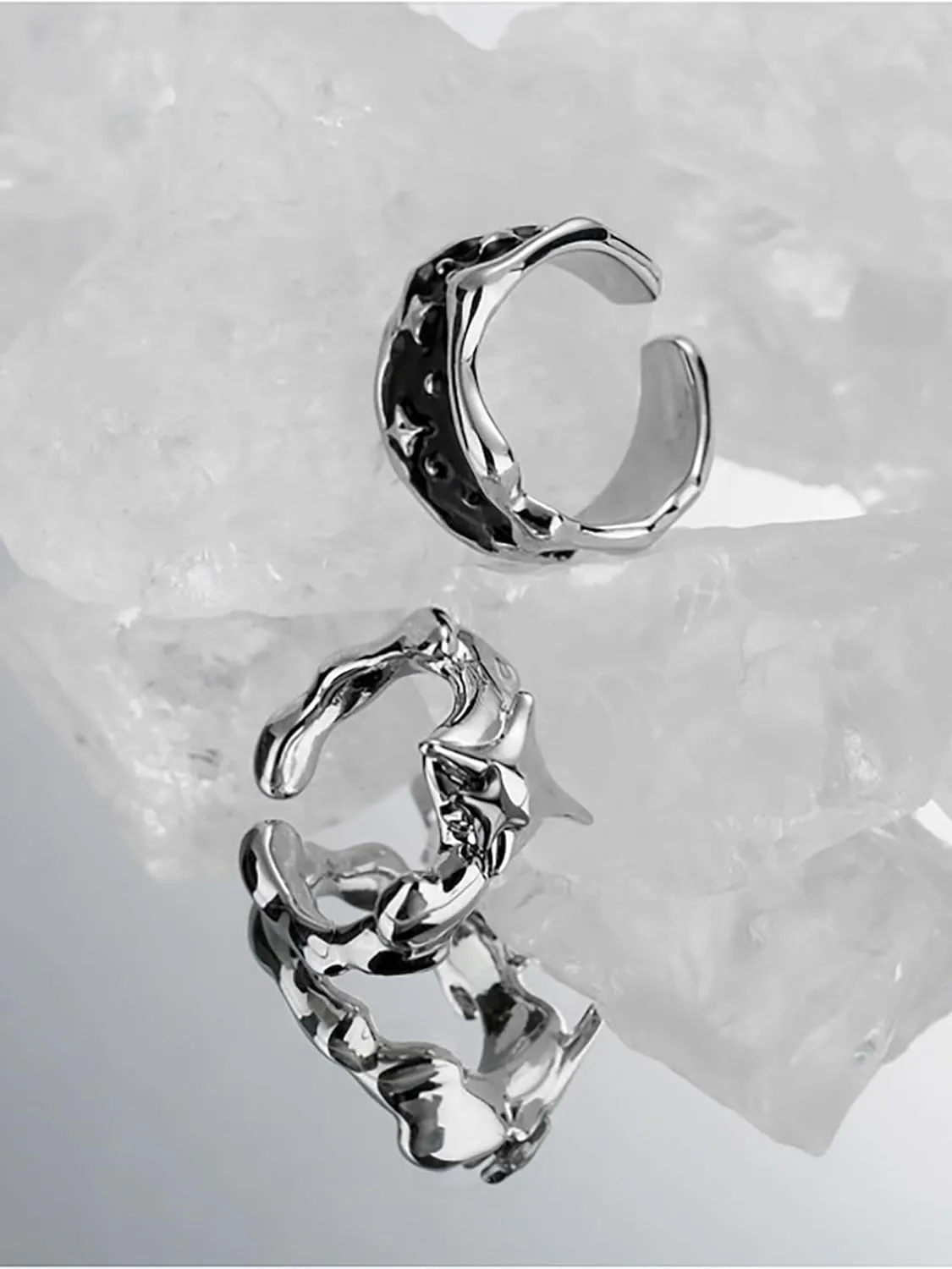 Y2k Moonstone Rings For Women Irregular Adjustable Open Ring Vintage Punk Grunge Gothic Goth Rhinestone Star Thorn Heart Cross Ring