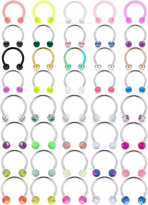 Yaalozei 16G Surgical Steel Septum Rings Piercing Jewelry Nose Hoop Ring Horseshoe Cartilage Helix Tragus Daith Rook Earring Hoop Eyebrow Lip Hoop Retainer for Women Men 8mm 10mm 40Pcs