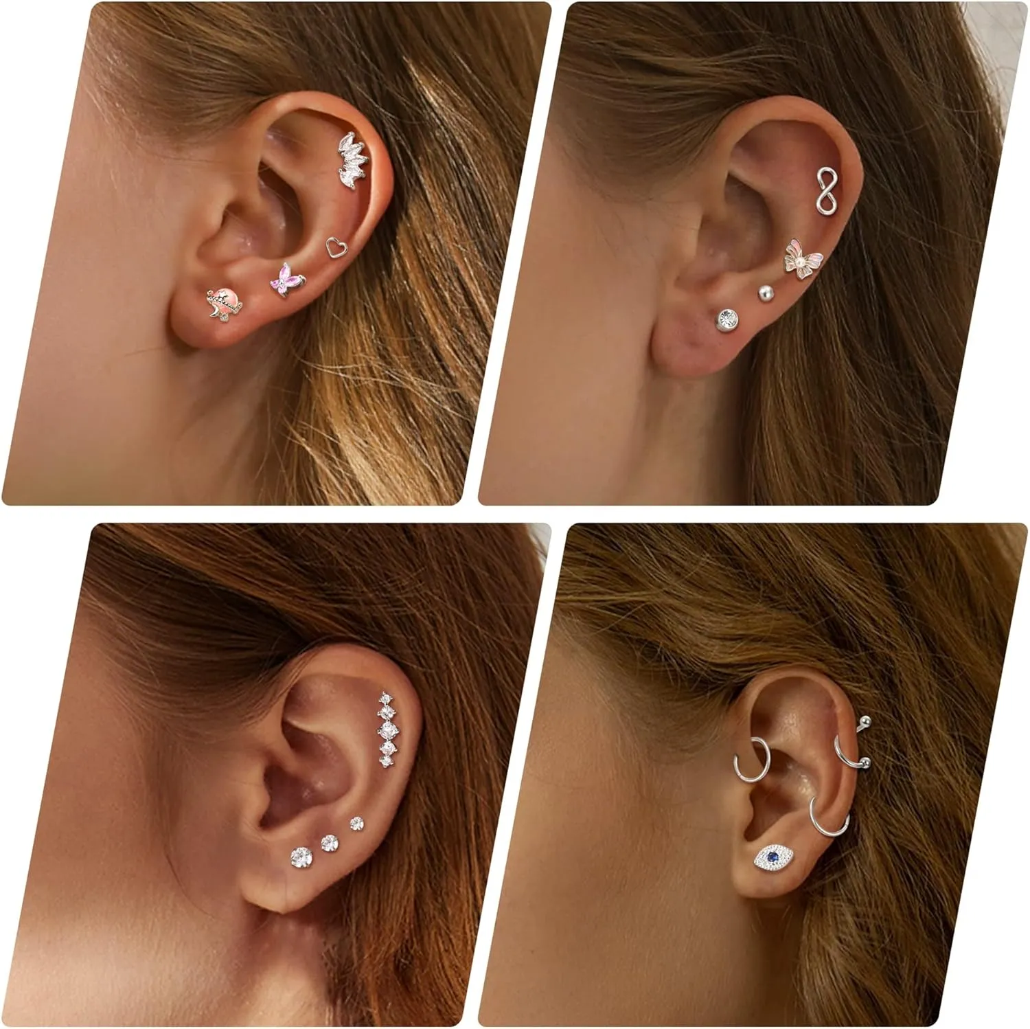 YADOCA 27Pcs 16G Cartilage Earrings For Women Men Tragus Piercing Jewelry Stainless Steel Conch Stud Hoop Earring Hypoallergenic Cz Butterfly Heart Evil Eye Cartilage Tragus Conch Helix Daith Piercing Jewelry