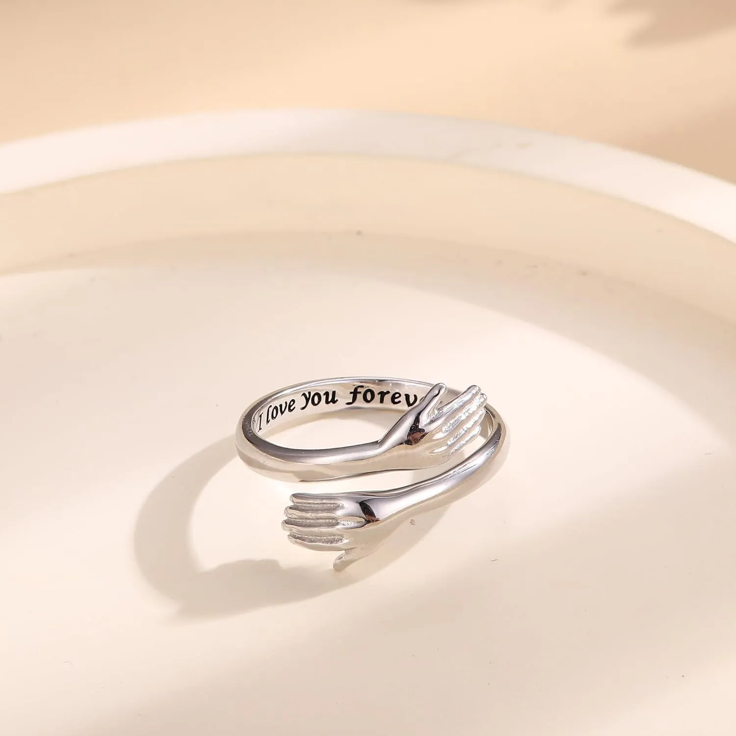 YADOCA 925 Sterling Silver Hug Ring for Women Men Adjustable Hugging Hands Open Love Promise Friendship Wedding Ring