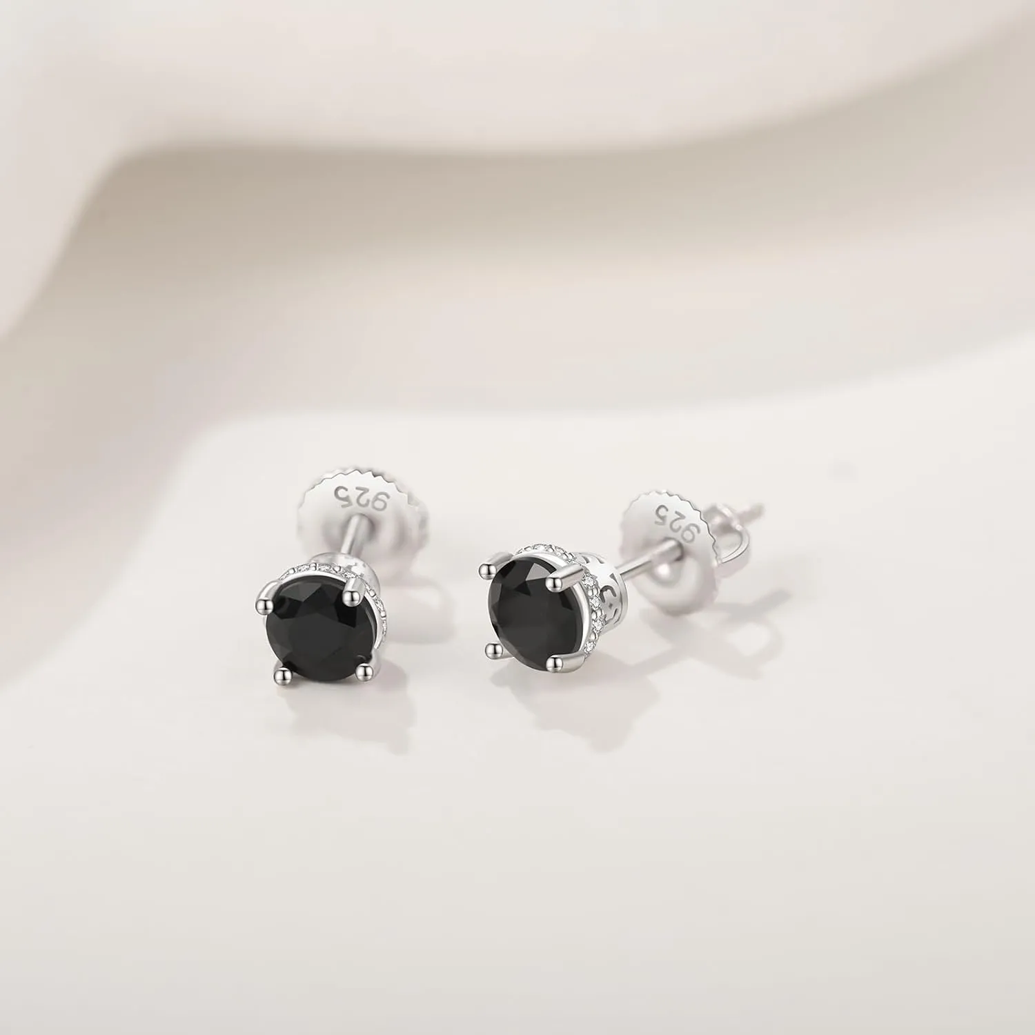 YAMI 925 Sterling Silver Pearl Earrings with Screw Back, Freshwater Cultured Pearls White Gold Plated Cubic Zirconia Stud Earrings for Women Men