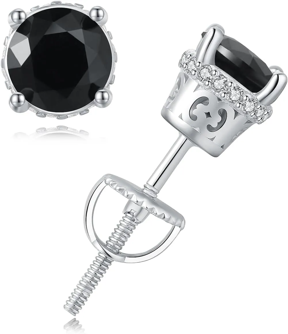 YAMI 925 Sterling Silver Pearl Earrings with Screw Back, Freshwater Cultured Pearls White Gold Plated Cubic Zirconia Stud Earrings for Women Men