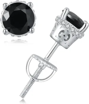 YAMI 925 Sterling Silver Pearl Earrings with Screw Back, Freshwater Cultured Pearls White Gold Plated Cubic Zirconia Stud Earrings for Women Men