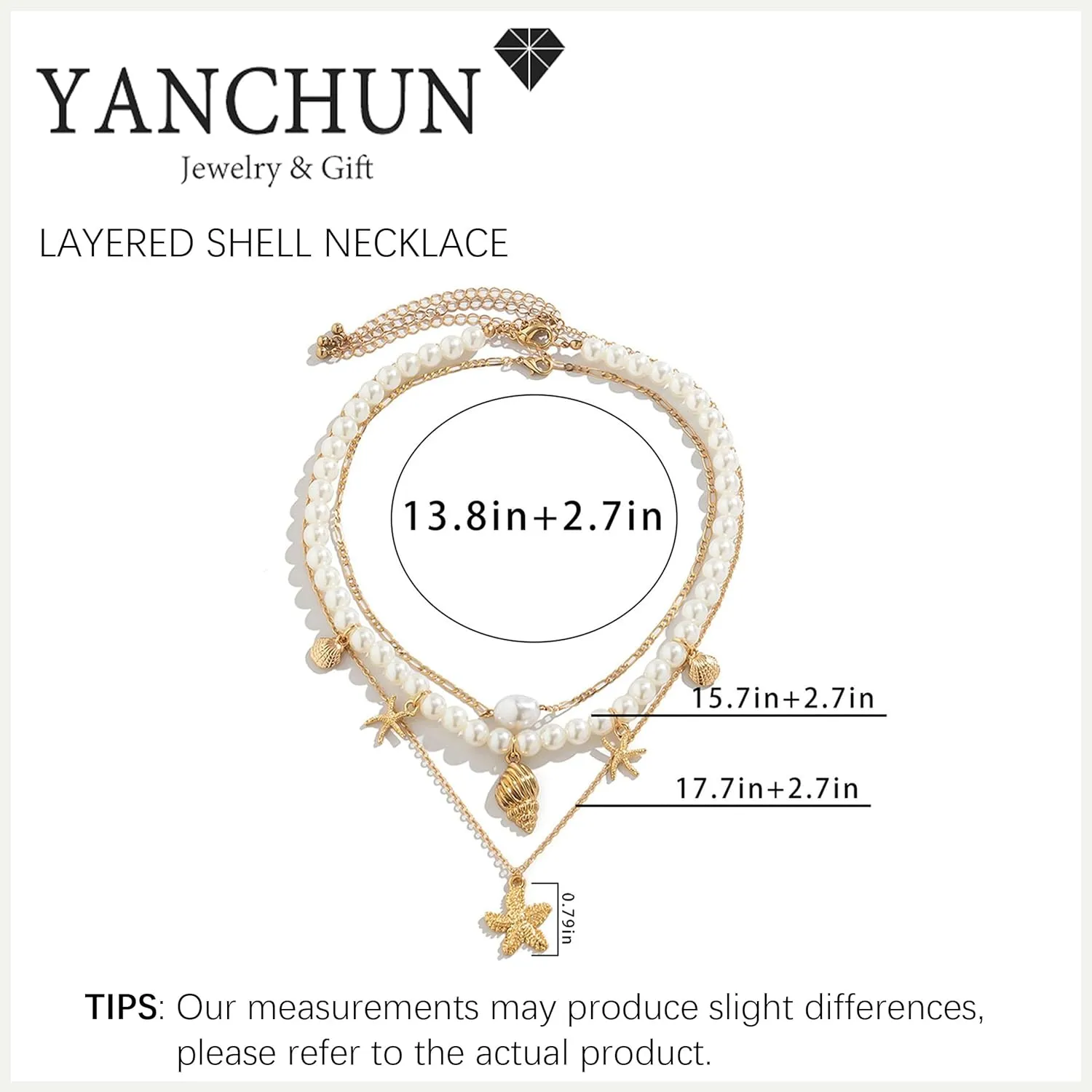 YANCHUN Shell Necklace Beach Jewelry for Women Sea Shell Necklace Layered Gold Shell Charm Necklaces Summer Outfits fwomen Beach Fashion 2025