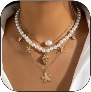 YANCHUN Shell Necklace Beach Jewelry for Women Sea Shell Necklace Layered Gold Shell Charm Necklaces Summer Outfits fwomen Beach Fashion 2025