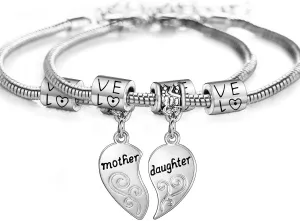 YEEQIN 2PCs Matching Heart Mother Daughter Bracelets Mother Daughter Jewelry Set Gift for Mom or Daughter