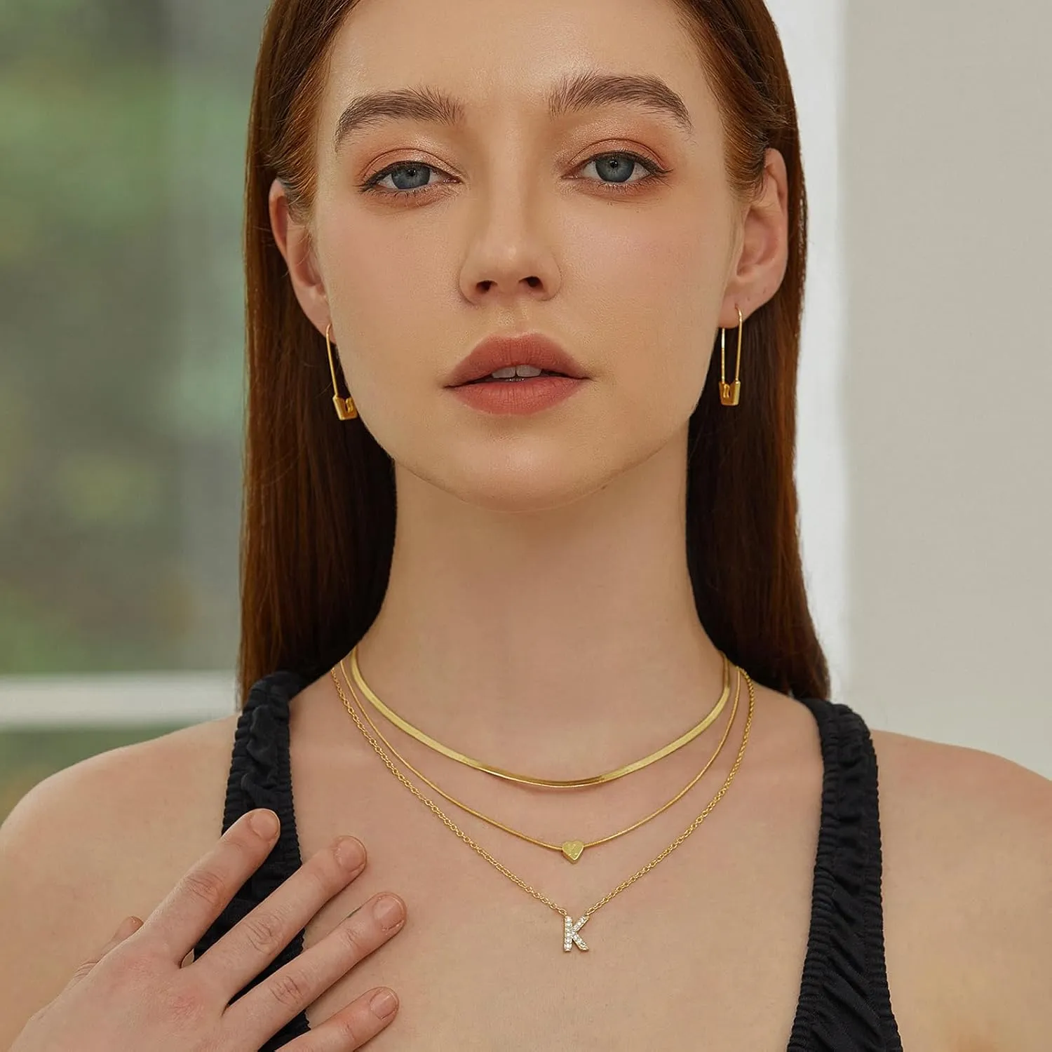 YEEZII 5 Pcs Gold Initial Necklaces Set for Women, 14K Gold Plated Personalized Letter Necklace, Dainty Layered Initial Necklace for Women Gift