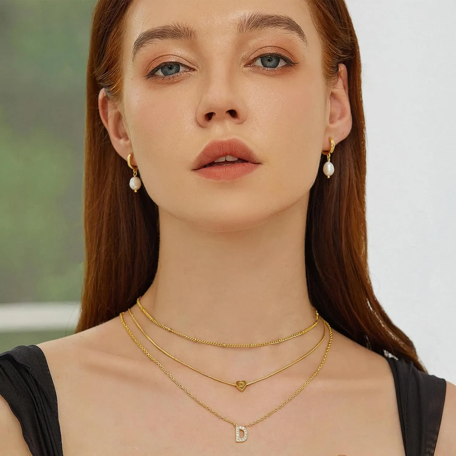 YEEZII 5 Pcs Gold Initial Necklaces Set for Women, 14K Gold Plated Personalized Letter Necklace, Dainty Layered Initial Necklace for Women Gift
