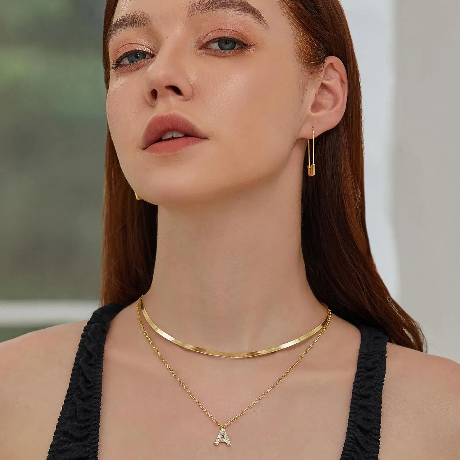 YEEZII 5 Pcs Gold Initial Necklaces Set for Women, 14K Gold Plated Personalized Letter Necklace, Dainty Layered Initial Necklace for Women Gift