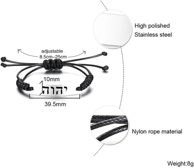 YHWH Bracelet for Women Men,Adjust Cord Hebrew Bible Lord Bracelets Name of God Tetragrammaton Jewish ID Bracelets Jewish Prayer Protect Religious Jewelry for Her Him