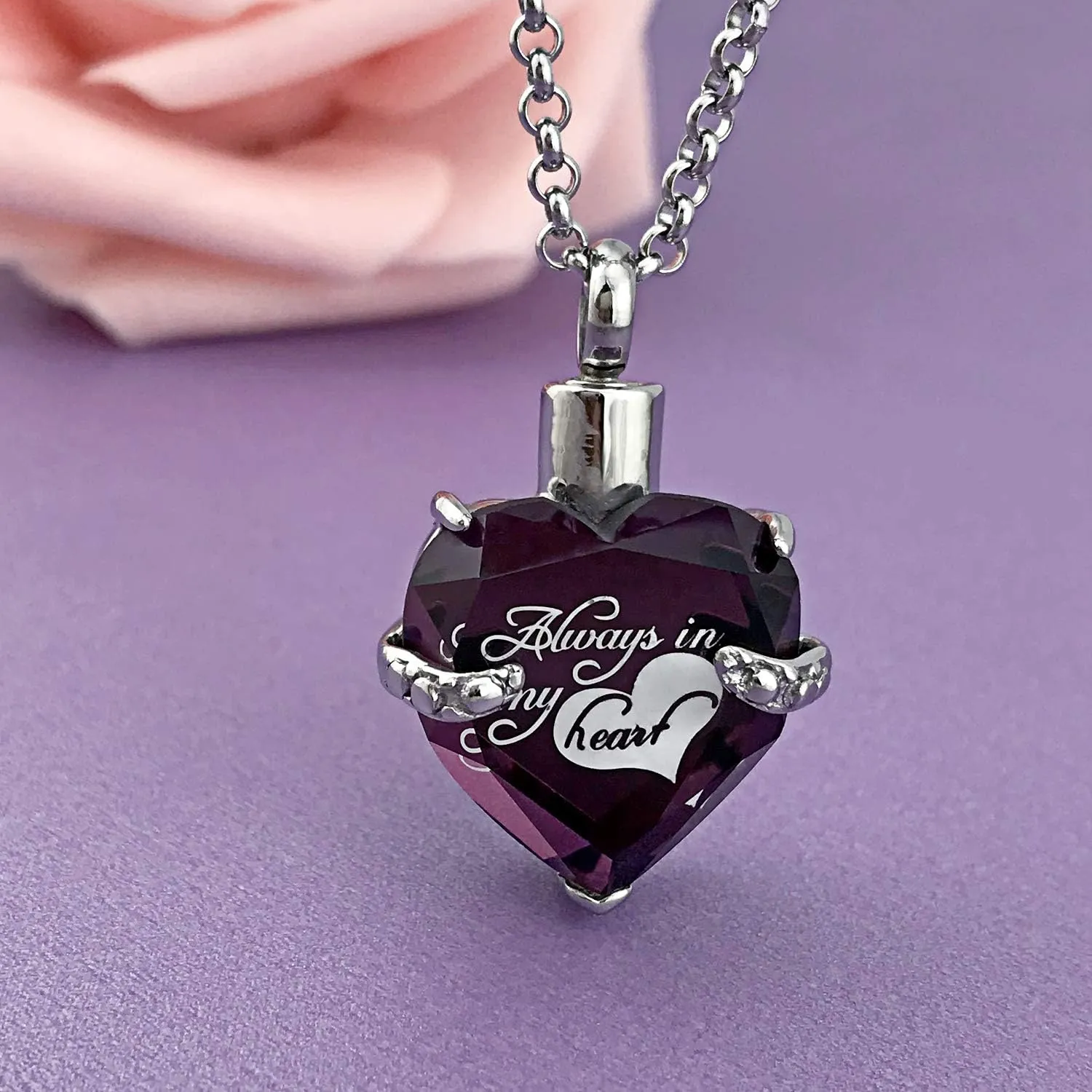 YOUFENG Urn Necklaces for Ashes Always in My Heart Heart Cremation Jewelry Memorial Pendant Birthstone Necklace