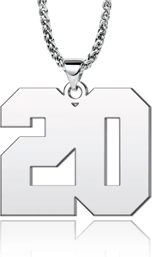 YSAHan Lucky Number Necklace Personalized Customized Initial Sports Stainless Steel Pendant with 3mm Keel Link Chain Jewelry for Men Boys