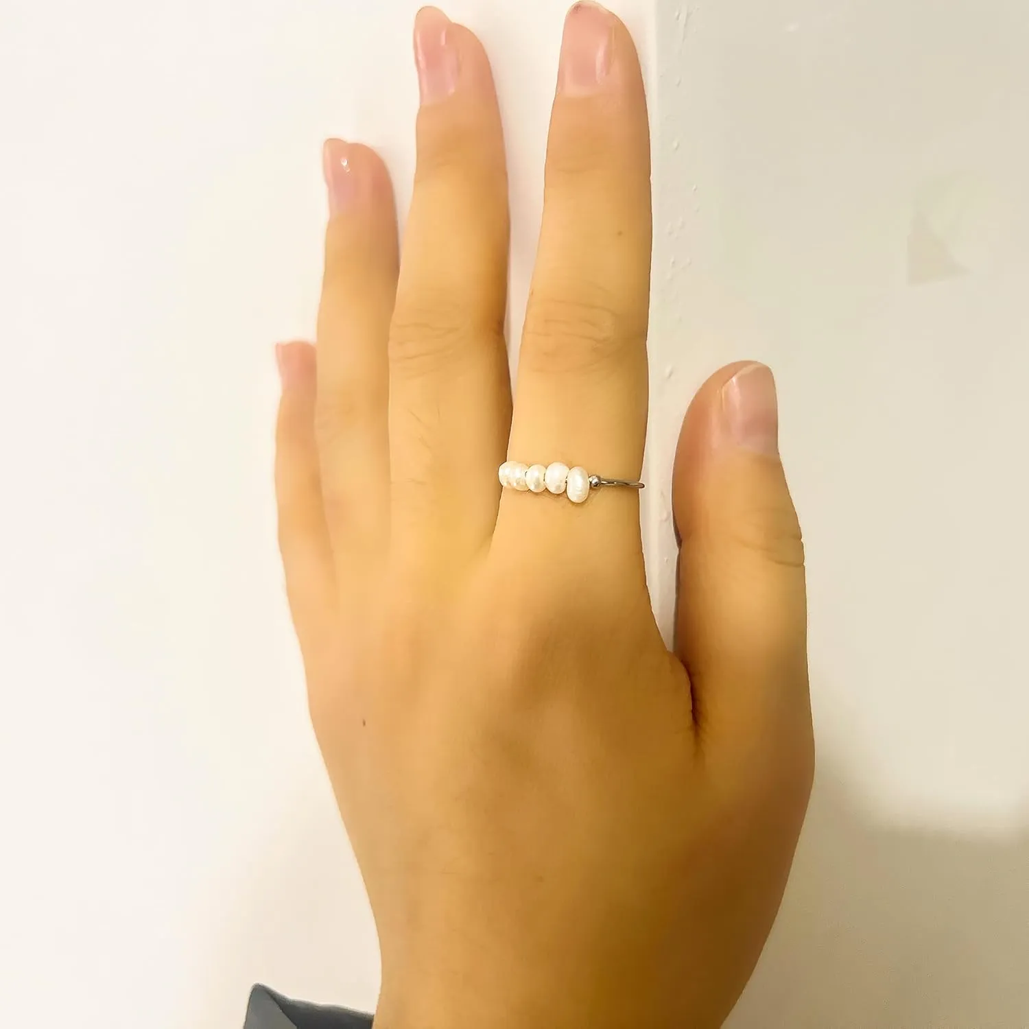 ZMANYIJEW Freshwater Pearl Ring for women,Dainty Minimalistic 316L Stainless Steel Gold Stacking Statement Wedding Finger Pearl Rings Holiday Gift for Women