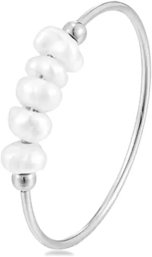 ZMANYIJEW Freshwater Pearl Ring for women,Dainty Minimalistic 316L Stainless Steel Gold Stacking Statement Wedding Finger Pearl Rings Holiday Gift for Women