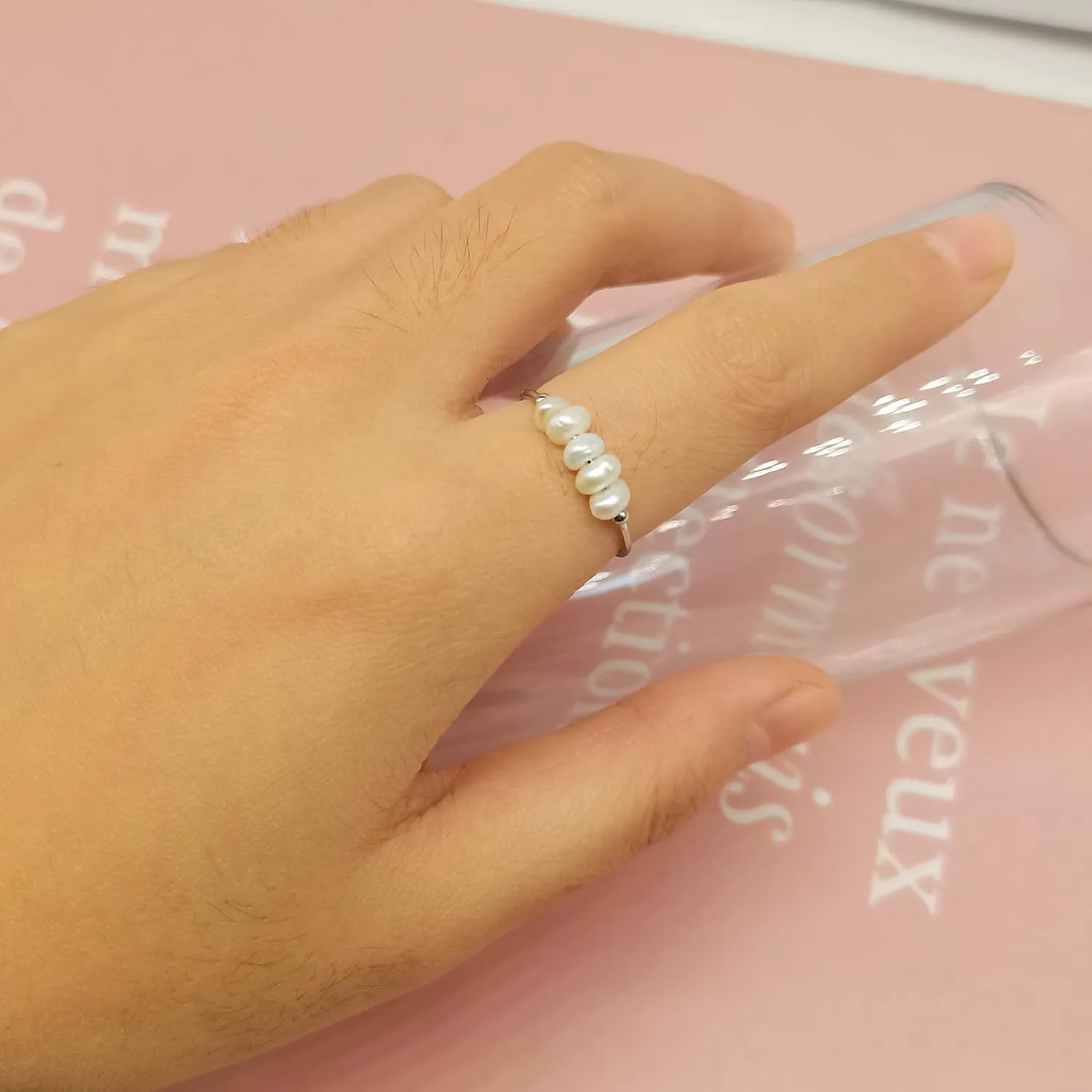 ZMANYIJEW Freshwater Pearl Ring for women,Dainty Minimalistic 316L Stainless Steel Gold Stacking Statement Wedding Finger Pearl Rings Holiday Gift for Women