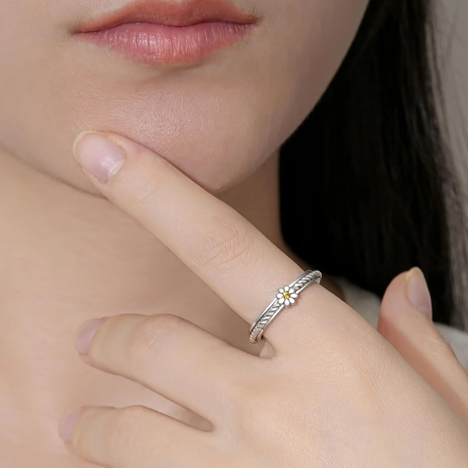ZOEXUE Sterling Silver Daisy Spinner Rings with Just Breathe Flower Fidget Ring ADHD Stress Rotation Ring Inspirational Jewelry Gifts for Size 5-10