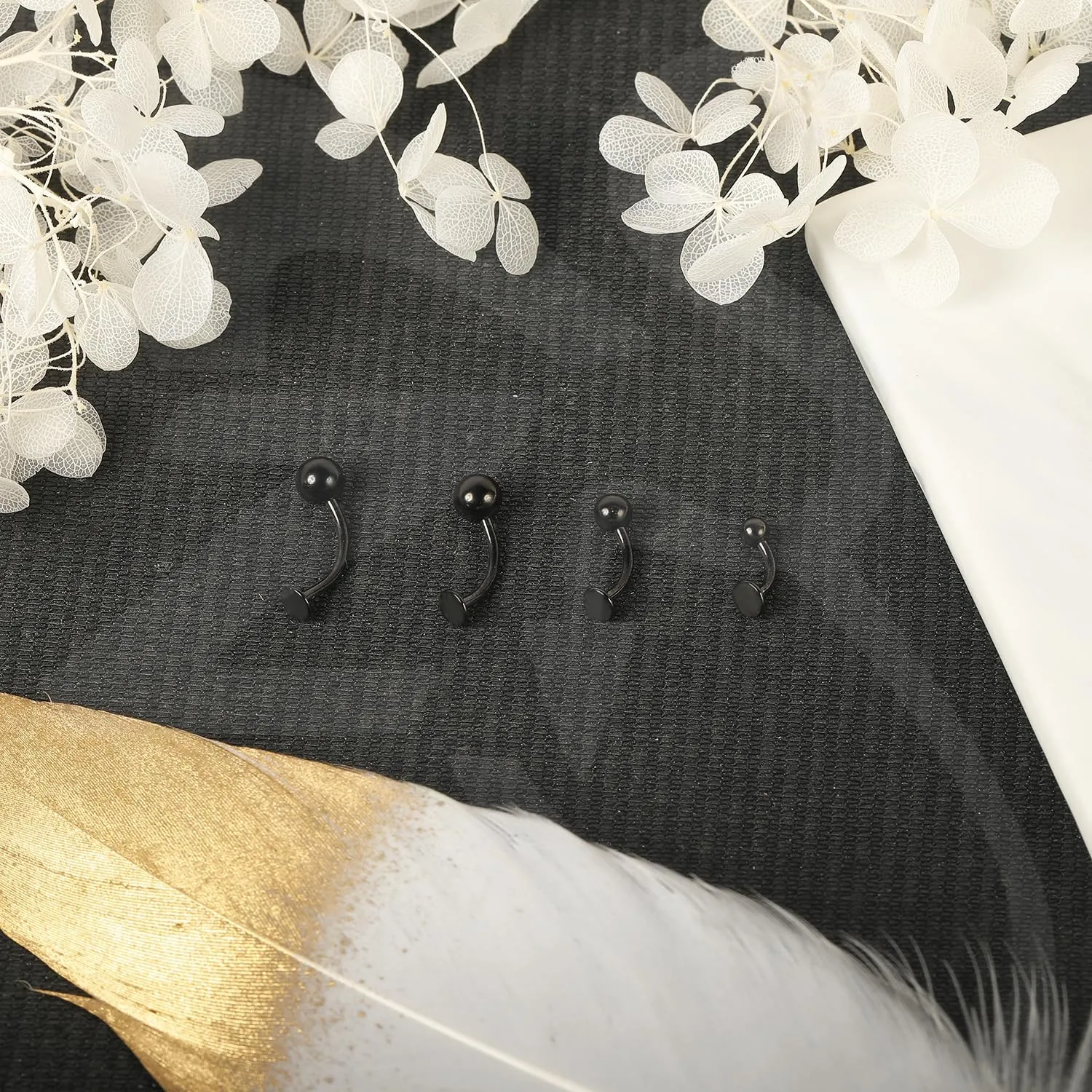 ZS 16G Devil Curved Barbell Lip Ring, Stainless Steel 6/8/10/12mm Long Bar Belly Button Ring, Flat Back Tiger Teeth Vertical Labret Lip Rook Navel Piercing Jewelry
