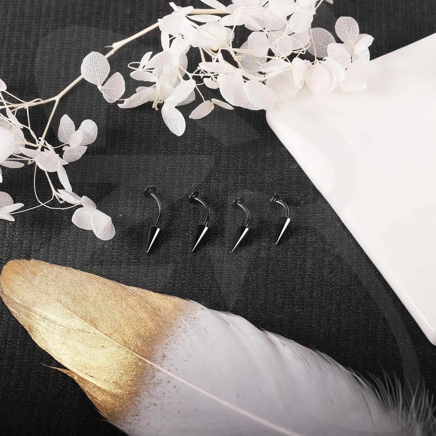 ZS 16G Devil Curved Barbell Lip Ring, Stainless Steel 6/8/10/12mm Long Bar Belly Button Ring, Flat Back Tiger Teeth Vertical Labret Lip Rook Navel Piercing Jewelry
